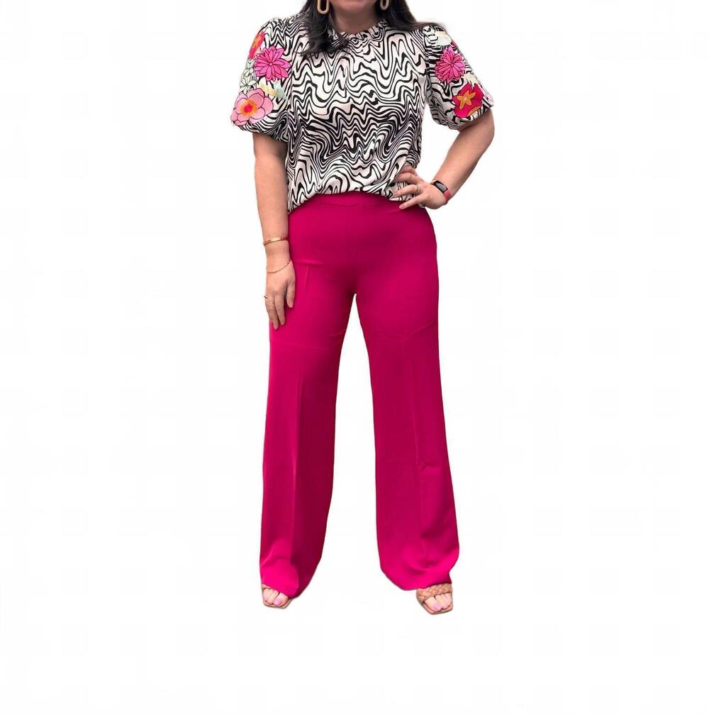 NEW ENTRO high-waisted straight leg pants in magenta